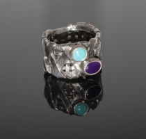 Silver ring with tourquoise and sugilite