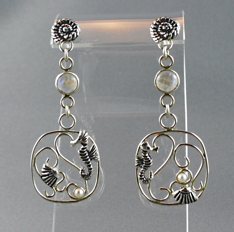 Earrings with a rainbow moonstone