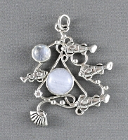 Rainbow moonstone and blue lace agate pendant